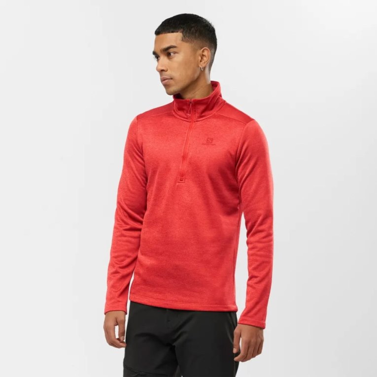 Salomon Essential Lightwarm Seamless Half Zip Men\'s Sweatshirt Red | 564-ONLQJC