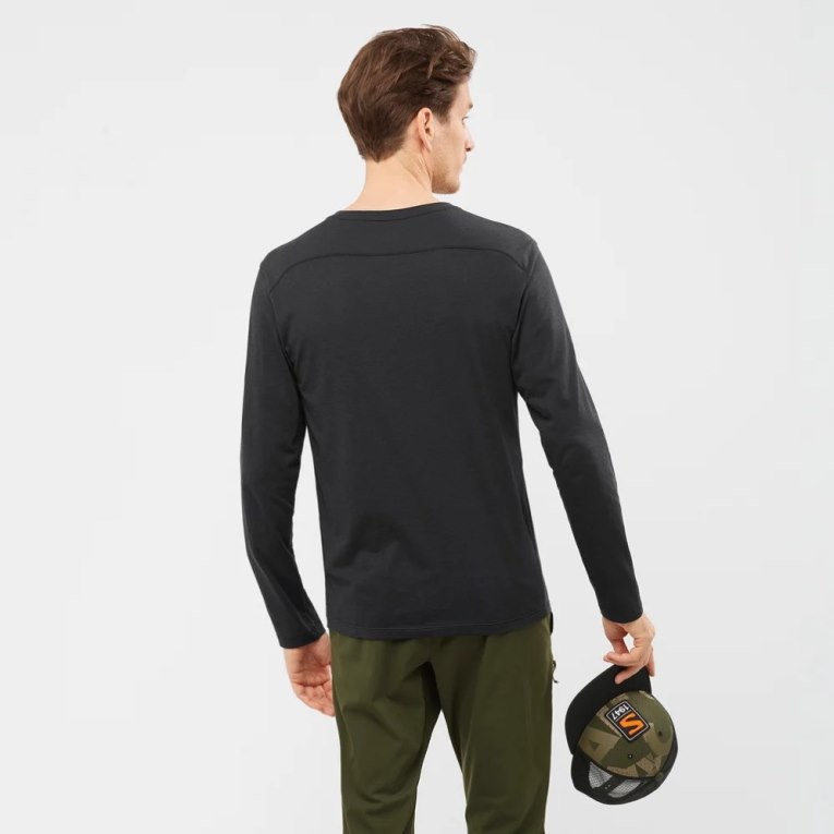 Salomon Essential Long Sleeve Men's T-Shirts Black | 054-YHDNOV