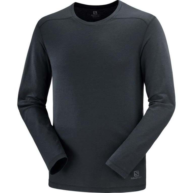 Salomon Essential Long Sleeve Men's T-Shirts Black | 054-YHDNOV