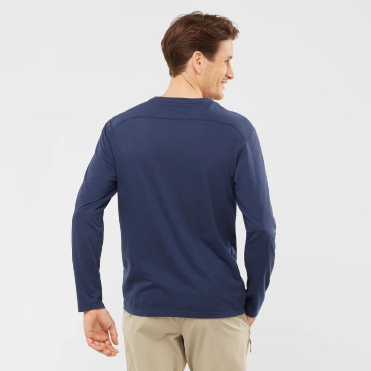 Salomon Essential Long Sleeve Men's T-Shirts Navy | 290-HYFNTA