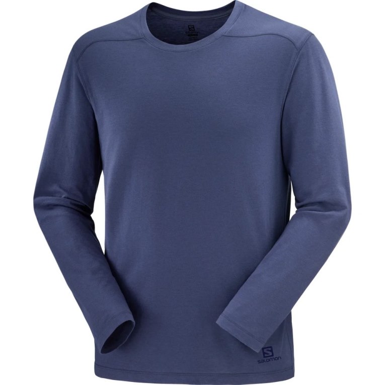 Salomon Essential Long Sleeve Men's T-Shirts Navy | 290-HYFNTA