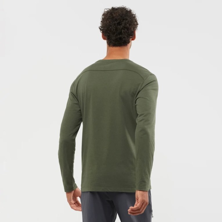 Salomon Essential Long Sleeve Men's T-Shirts Olive | 562-PTWKXV