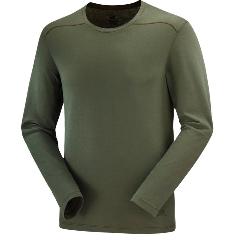 Salomon Essential Long Sleeve Men's T-Shirts Olive | 562-PTWKXV