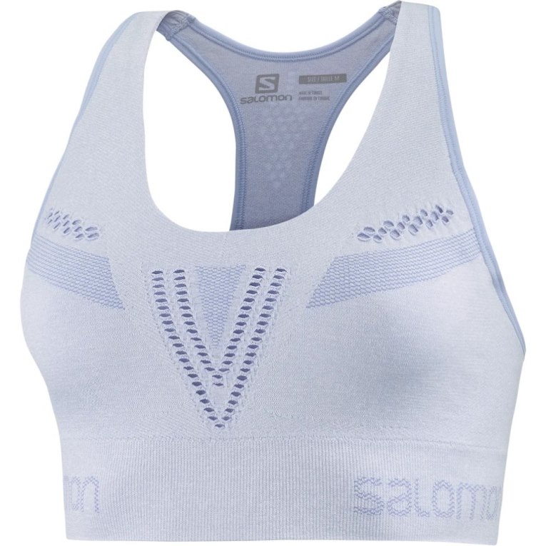 Salomon Essential Move On Seamless Women's Run Bras Light Blue | 832-HZJRXM