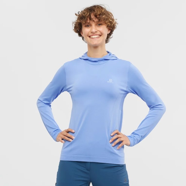 Salomon Essential Seamless Women\'s Sweatshirt Light Blue | 480-CXVMOU