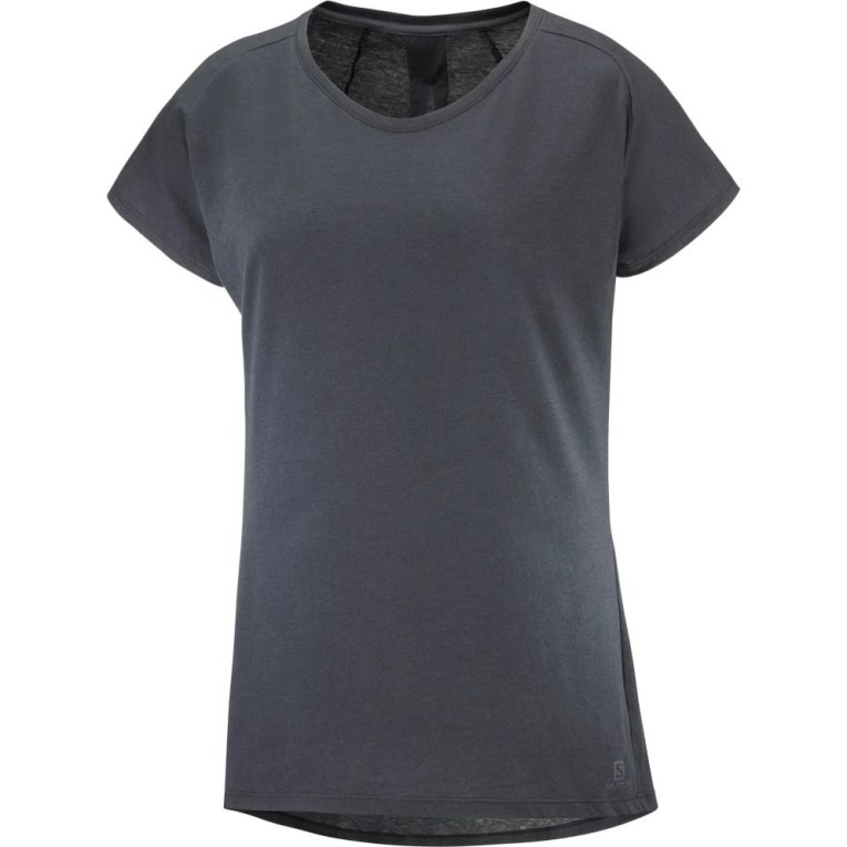 Salomon Essential Shaped Short Sleeve Women's T-Shirts Black | 350-LXAPRJ