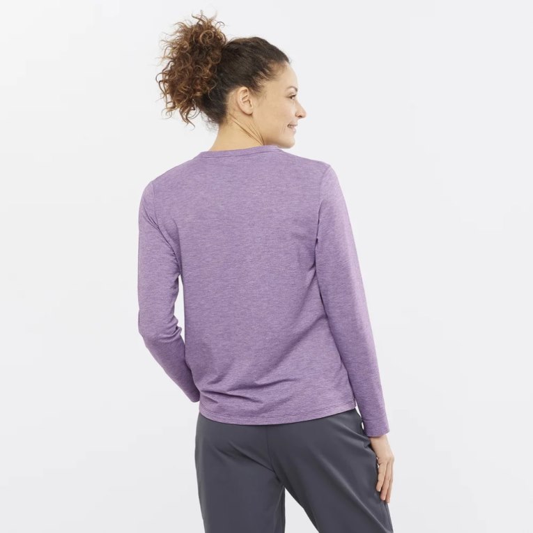 Salomon Essential Tencel Long Sleeve Women's T-Shirts Lavender | 087-QXNSIY