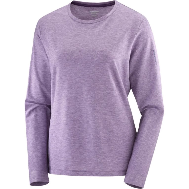 Salomon Essential Tencel Long Sleeve Women's T-Shirts Lavender | 087-QXNSIY