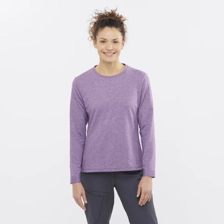 Salomon Essential Tencel Long Sleeve Women\'s T-Shirts Lavender | 087-QXNSIY