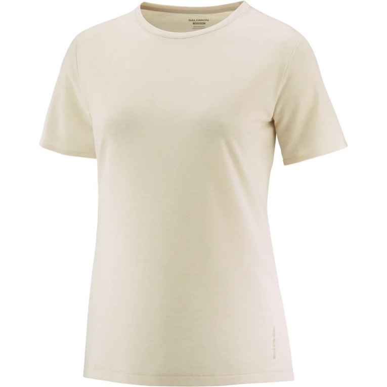 Salomon Essential Tencel Short Sleeve Women's T-Shirts Beige | 305-TSAJCQ