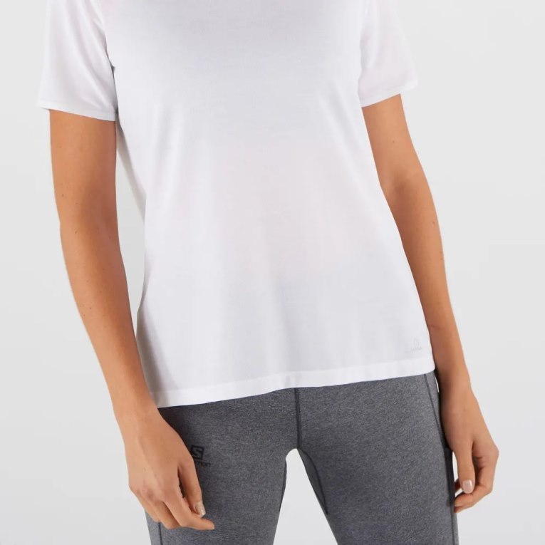 Salomon Essential Tencel Short Sleeve Women's T-Shirts White | 675-TYUNEK