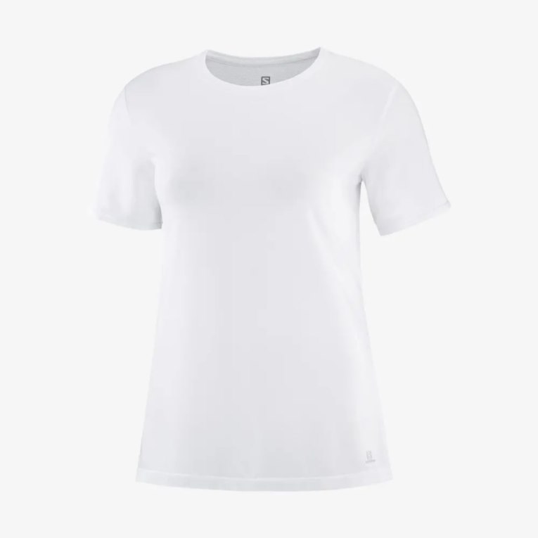 Salomon Essential Tencel Short Sleeve Women's T-Shirts White | 675-TYUNEK