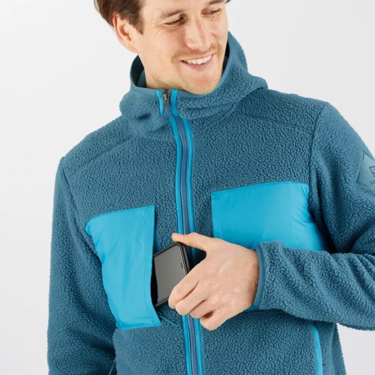 Salomon Essential Warm Teddy Men's Jackets Turquoise | 637-NRIDWA