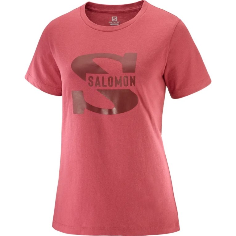 Salomon Outlife Big Logo Short Sleeve Women's T-Shirts Red | 496-KUNHLO