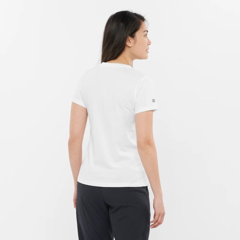 Salomon Outlife Big Logo Short Sleeve Women's T-Shirts White | 807-VGDOMH