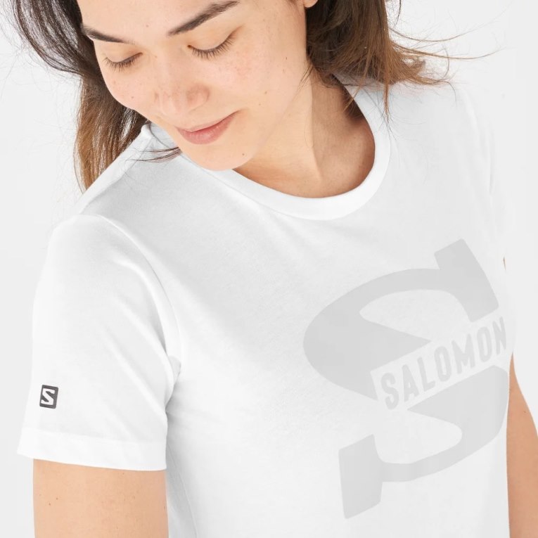 Salomon Outlife Big Logo Short Sleeve Women's T-Shirts White | 807-VGDOMH