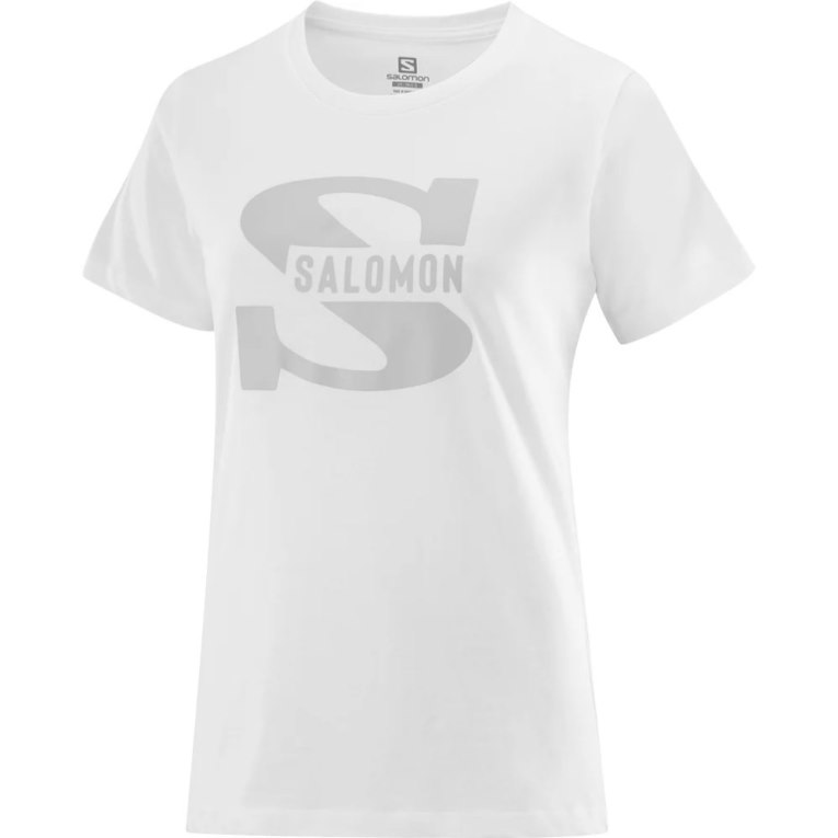 Salomon Outlife Big Logo Short Sleeve Women's T-Shirts White | 807-VGDOMH