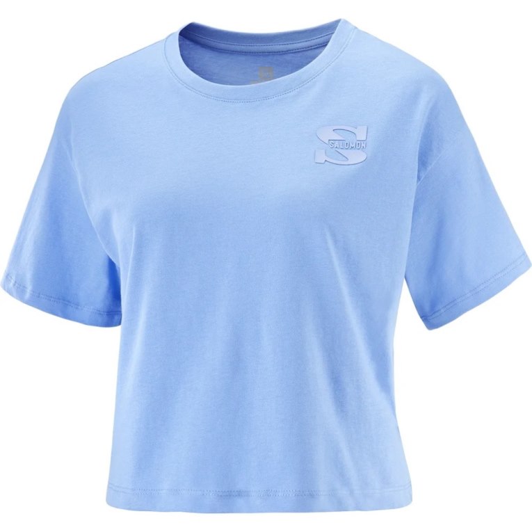 Salomon Outlife Crop Logo Short Sleeve Women's T-Shirts Light Blue | 931-EGPUDY