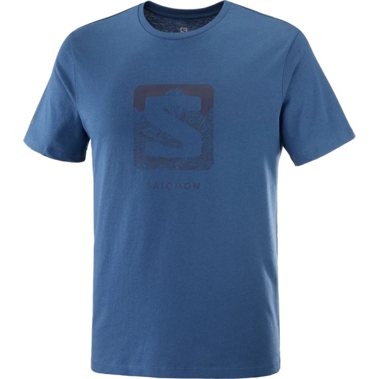 Salomon Outlife Logo Short Sleeve Men's T-Shirts Blue | 958-DJWAIO