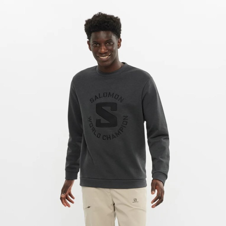 Salomon Outlife Logo Summer Heather Men\'s Sweatshirt Dark Grey | 243-EHJUTV