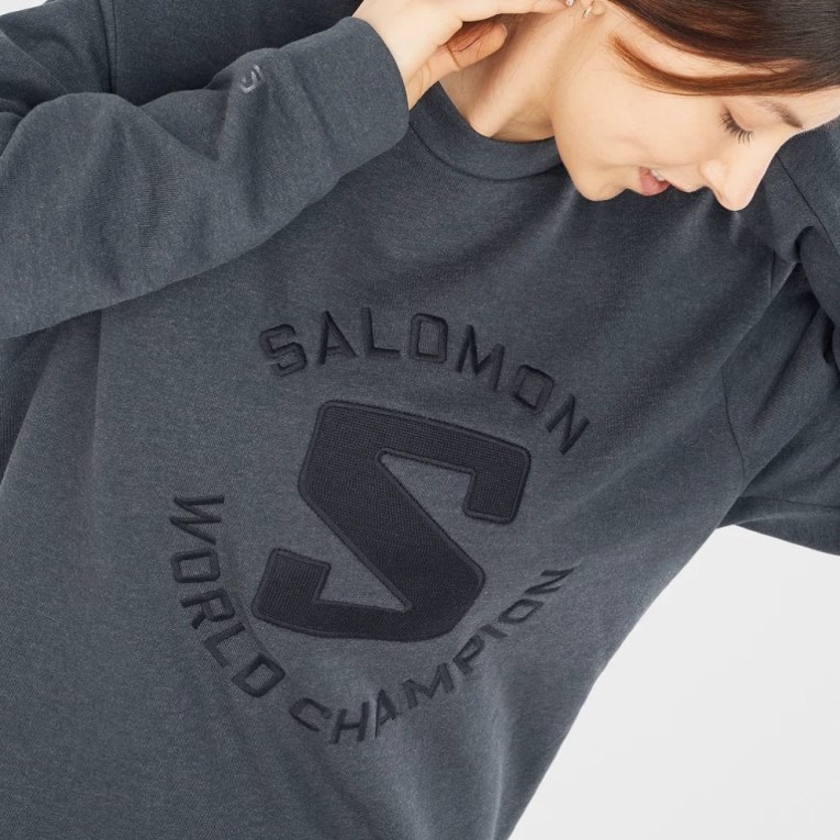 Salomon Outlife Logo Summer Heather Women's Sweatshirt Dark Grey | 845-AGHWCB