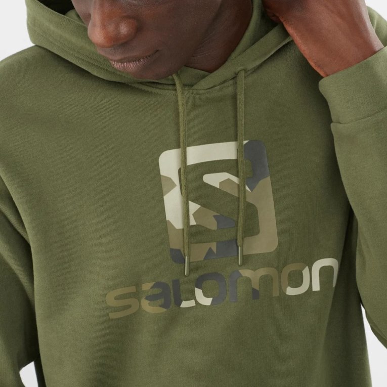 Salomon Outlife Logo Summer Men's Hoodie Olive | 937-GUOBSW