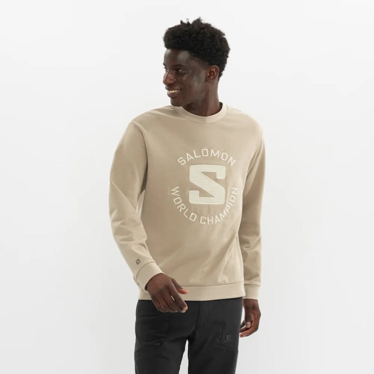 Salomon Outlife Logo Summer Men\'s Sweatshirt Beige | 308-KFELHW