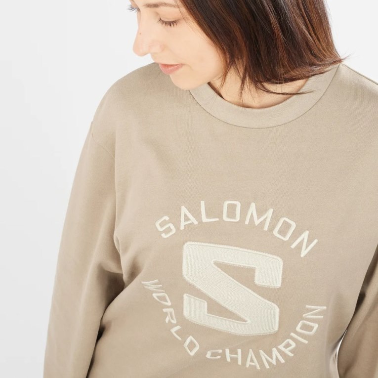 Salomon Outlife Logo Summer Women's Sweatshirt Beige | 405-CHLFMR