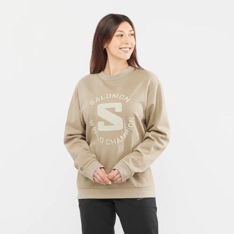 Salomon Outlife Logo Summer Women\'s Sweatshirt Beige | 405-CHLFMR