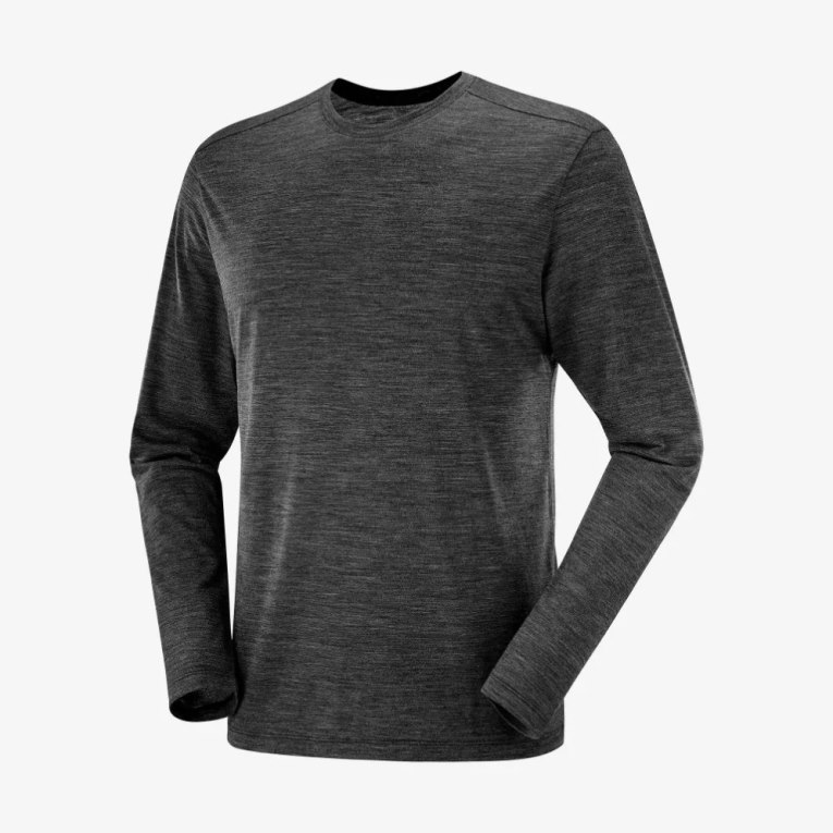 Salomon Outlife Merino Blend Long Sleeve Men's T-Shirts Black | 148-UKCGHM