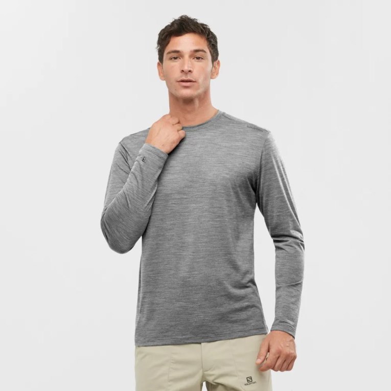 Salomon Outlife Merino Blend Long Sleeve Men's T-Shirts Grey | 780-QYUGOW