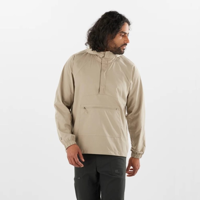 Salomon Outlife Ripstop Half Zip Men\'s Windbreaker Beige | 935-OWNQDV