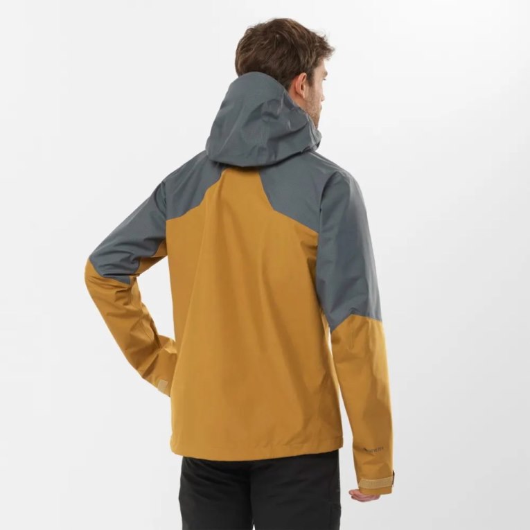 Salomon Outline GTX Hybrid Waterproof Men's Shell Jackets Yellow / Dark Grey | 685-FXBIQZ