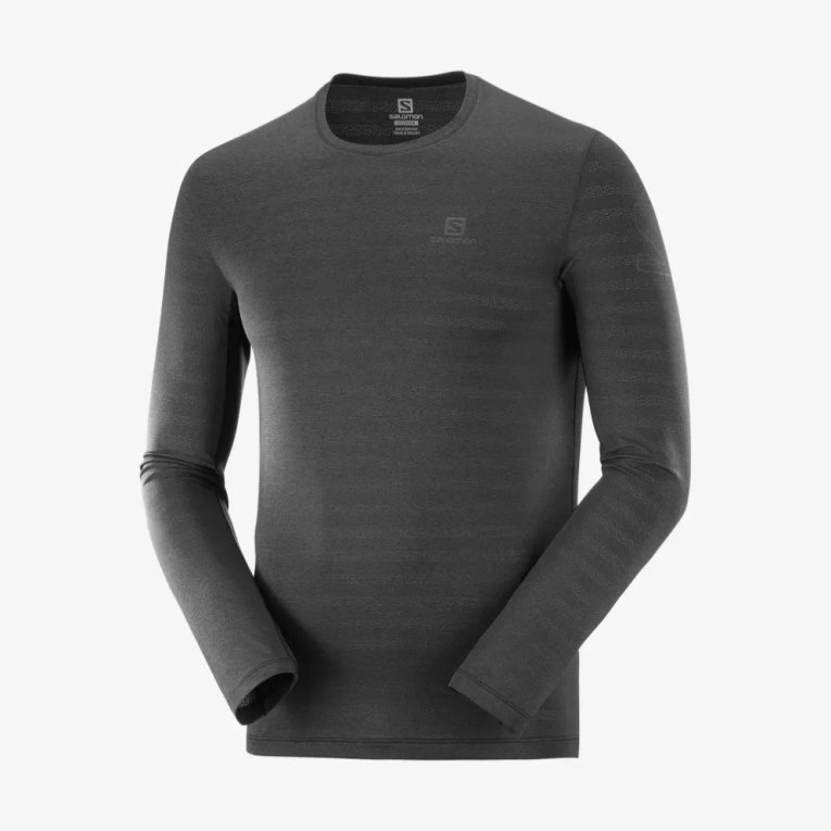 Salomon Outline Long Sleeve Men's T-Shirts Black | 015-DVTNUB