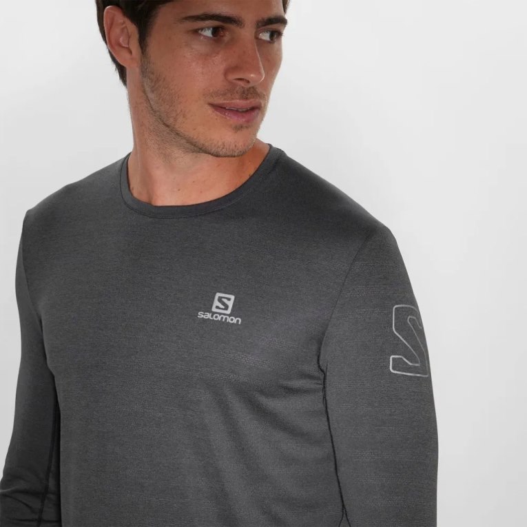 Salomon Outline Long Sleeve Men's T-Shirts Black | 015-DVTNUB