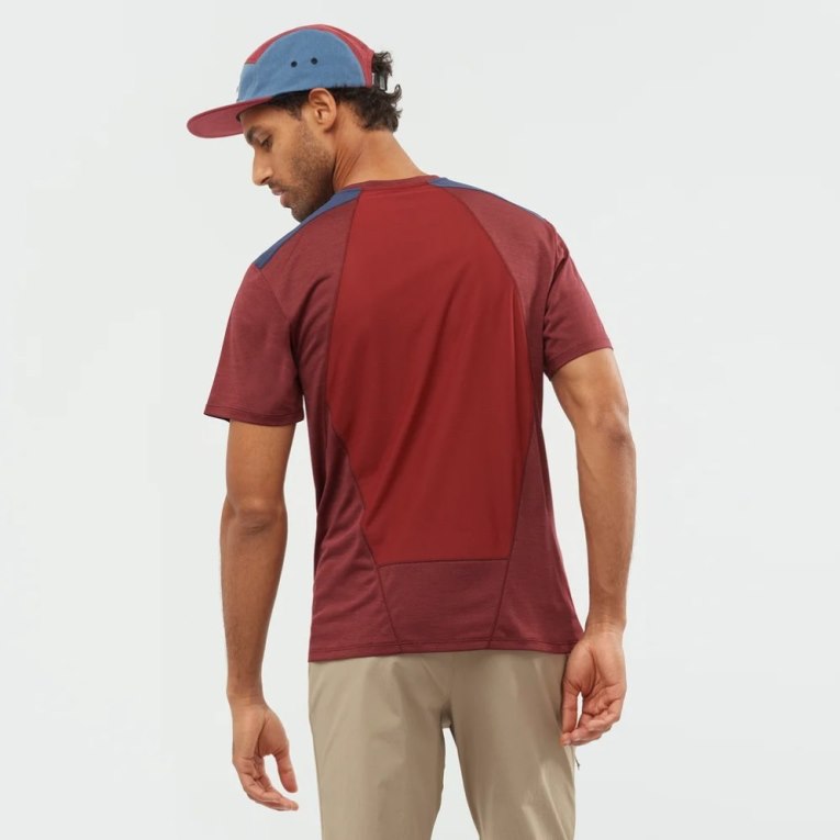 Salomon Outline Short Sleeve Men's T-Shirts Dark Red / Navy | 254-ZECFOR