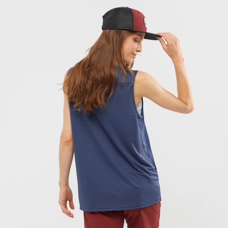 Salomon Outline Summer Women's Tanks Navy | 563-VXGNBI