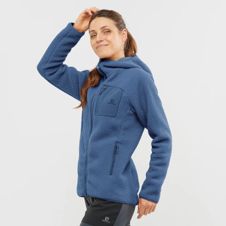 Salomon Outline Warm Teddy Full Zip Women\'s Jackets Blue | 869-AGEHFB