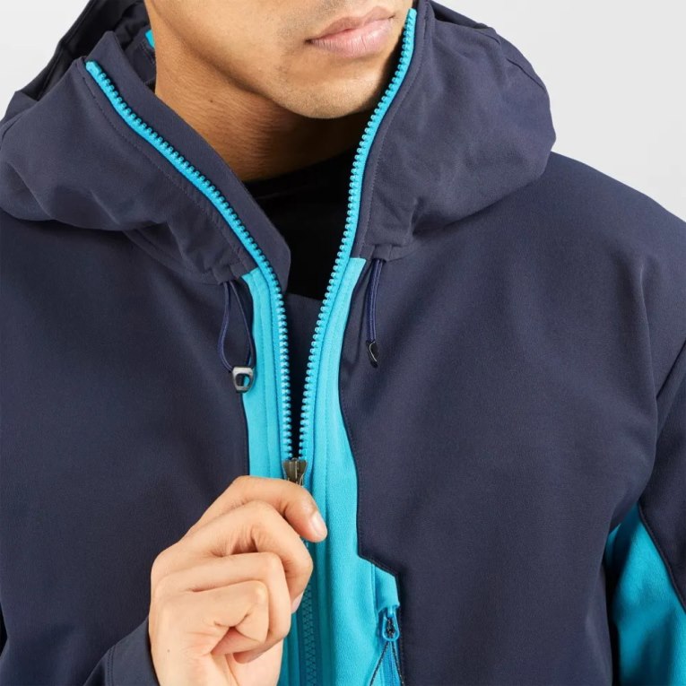 Salomon Outpeak Softshell Full Zip Men's Jackets Navy / Turquoise | 968-SUPQYI