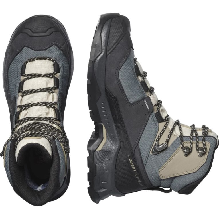 Salomon Quest Element GTX Women's Hiking Boots Grey / Black / Khaki | 054-NCKQPW