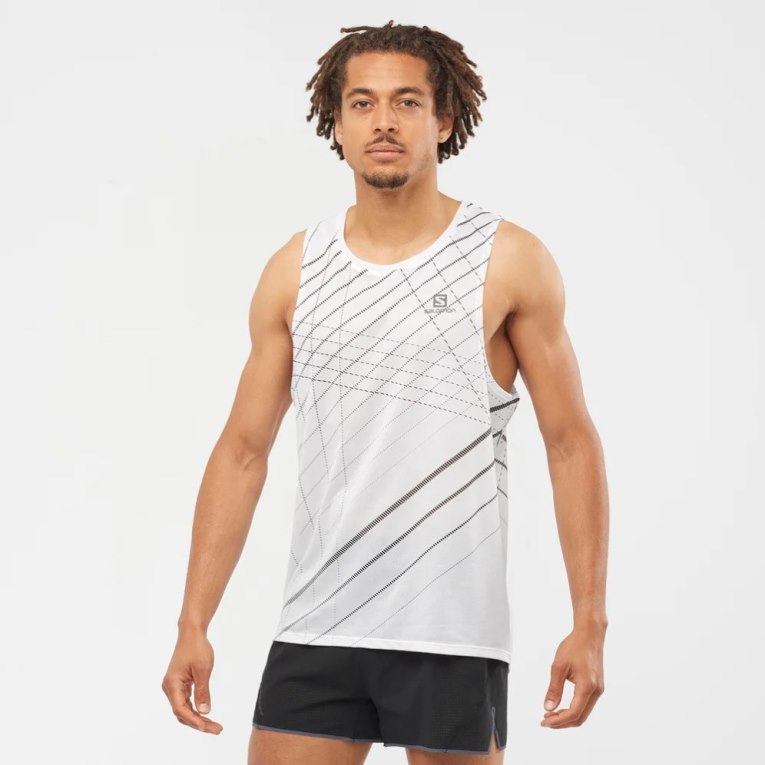 Salomon Sense Aero Singlet Men\'s Tanks White / Black | 356-HZIDXS