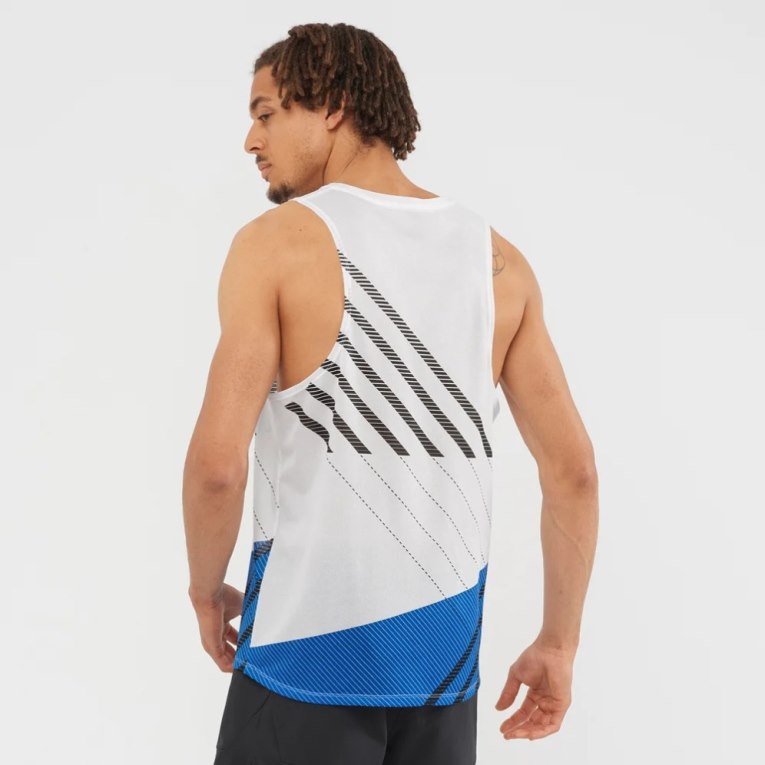 Salomon Sense Aero Singlet Men's Tanks White / Blue | 693-WRJUPN