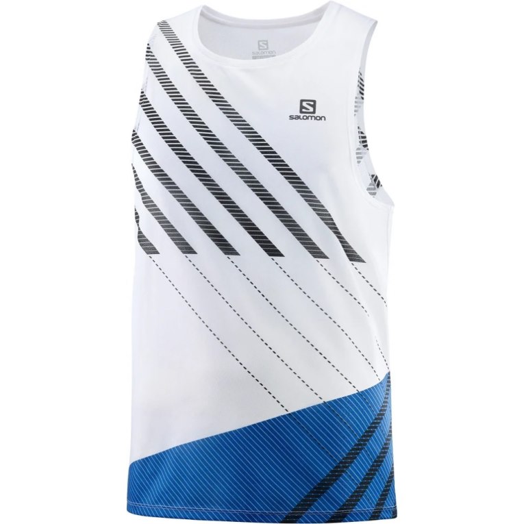 Salomon Sense Aero Singlet Men's Tanks White / Blue | 693-WRJUPN