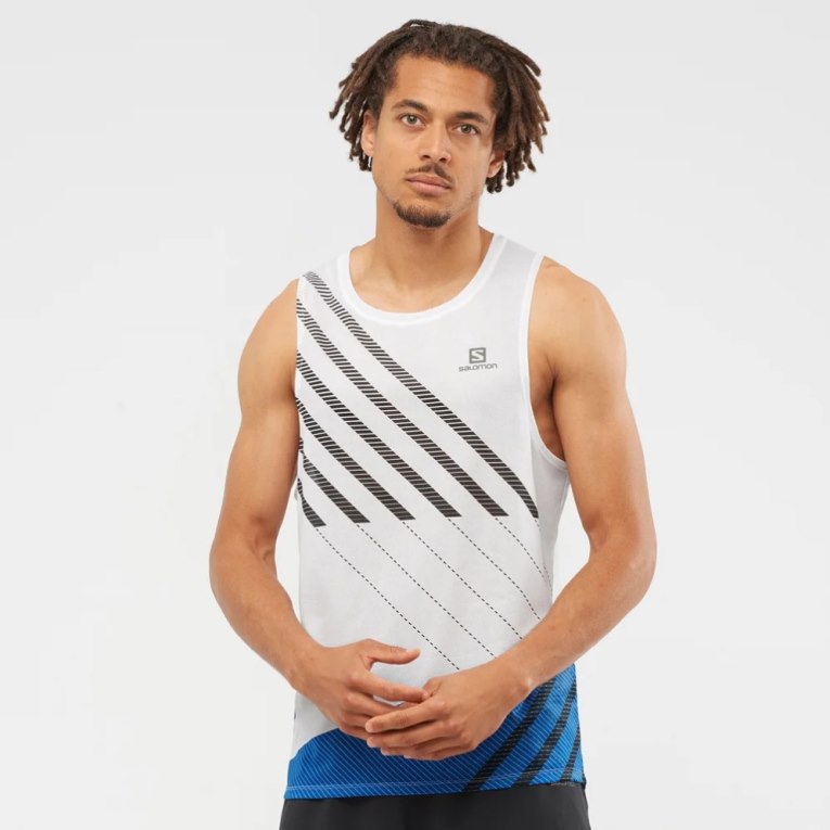 Salomon Sense Aero Singlet Men\'s Tanks White / Blue | 693-WRJUPN