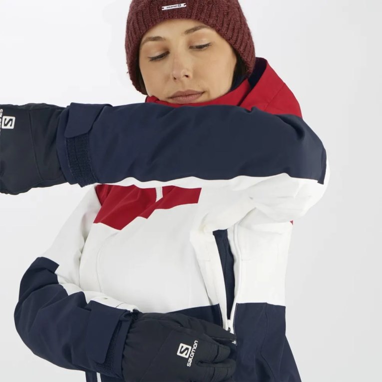 Salomon Slalom Insulated Hoodie Women's Ski Jackets Red / White / Navy | 962-EJMLRH