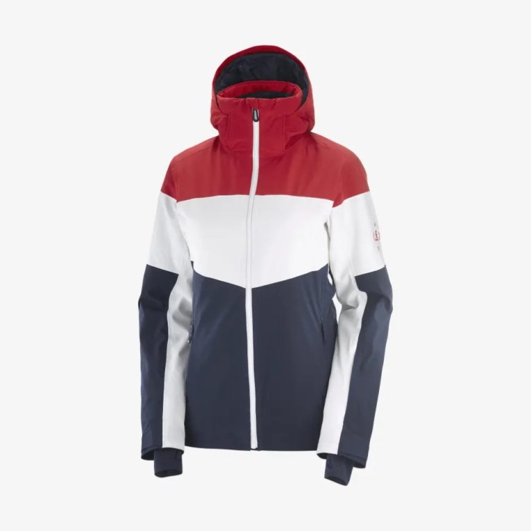 Salomon Slalom Insulated Hoodie Women's Ski Jackets Red / White / Navy | 962-EJMLRH