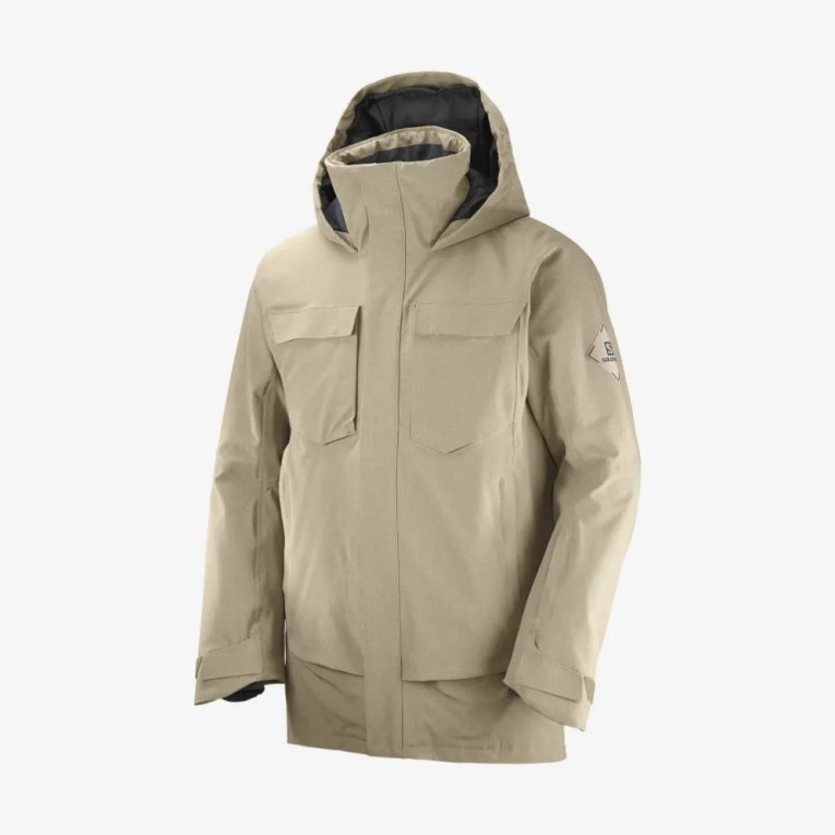 Salomon Stance Cargo Insulated Hooded Men's Ski Jackets Beige | 315-WFEHYS