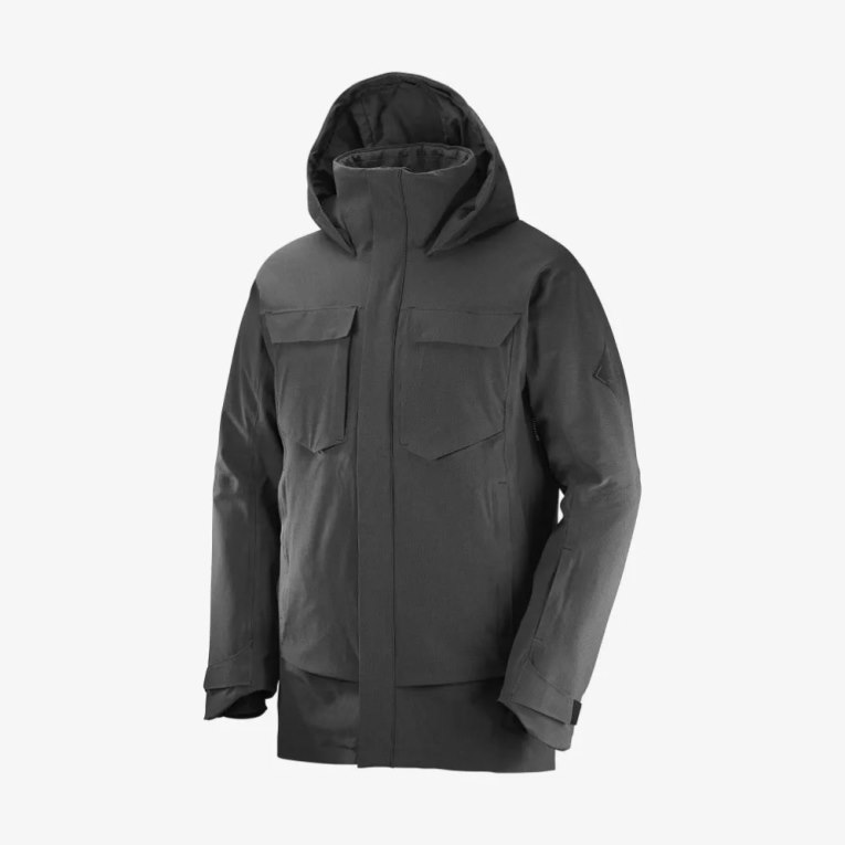 Salomon Stance Cargo Insulated Hooded Men's Ski Jackets Black | 426-VZDNEU