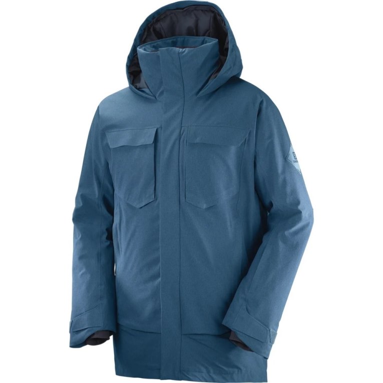 Salomon Stance Cargo Insulated Hooded Men's Ski Jackets Blue | 698-JEIZXS