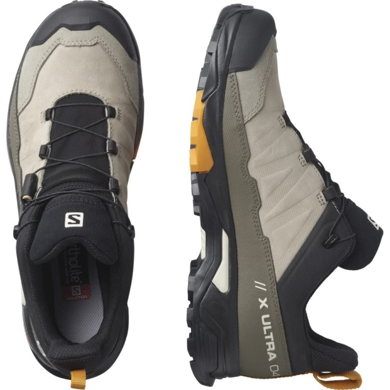 Salomon X Ultra 4 Leather GTX Men's Hiking Shoes Black / Khaki | 678-LZJYPB